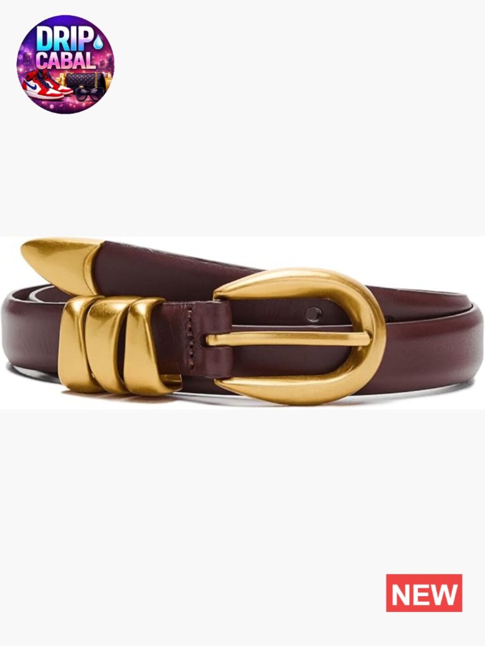Chunky Metal Leather Belt with Triple Keeper